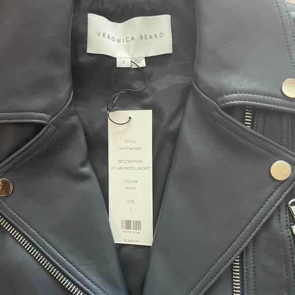 Veronica Beard Jylan Leather Moto Jacket Navy Dark Blue Lambskin Size 2 NWT - Picture 12 of 15